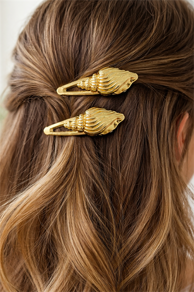 2li Altın Renk Deniz Kabuğu Figürlü Yan Toka