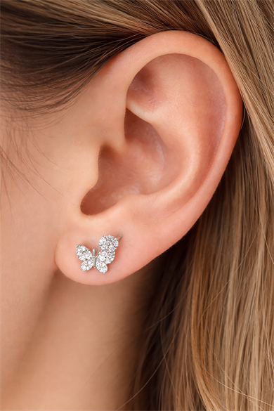 Gümüş Renk Kelebek Figürlü Taş Detaylı Çelik Xupıng VİP Küpe