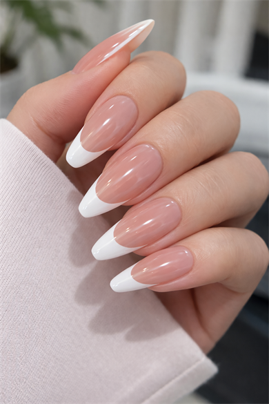 24lü Pudra Ve Beyaz Renk Jel Görünümlü Takma Tırnak (Yapıştırıcılı)