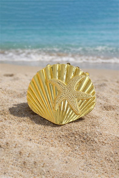 Altın Renk Deniz Yıldızı Detaylı Metal Mandal Toka