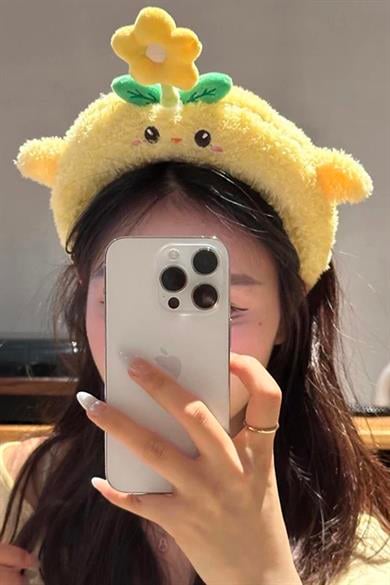 Sarı Renk Dönen Çiçek Detaylı Peluş Taç