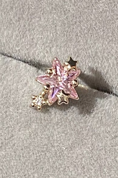 Altın Renk Yıldız Figürlü Taşlı Cerrahi Çelik Tragus/Kıkırdak Küpe/Piercing (Tek)