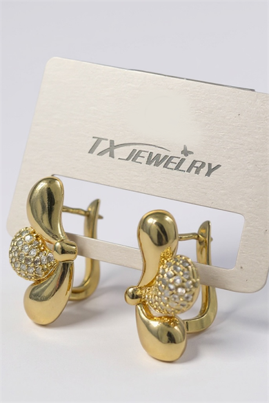 Altın Renk Taş Detaylı 14K Altın Kaplama TX Küpe (Çift)