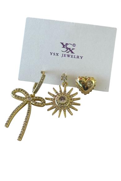 Altın Renk Karışık Figürlü Taş Detaylı 3lü YSX Küpe Set  