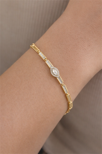 Altın Renk Taş Detaylı Çelik Xupıng VİP Bileklik
