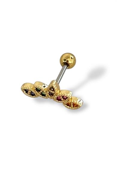 Altın Renk Taş Detaylı Çelik Tragus/Kıkırdak Küpe/Piercing (Tek)