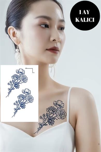 Çiçek Figürlü 12 Saat Sonra Kararan Geçici Orta Dövme Tattoo