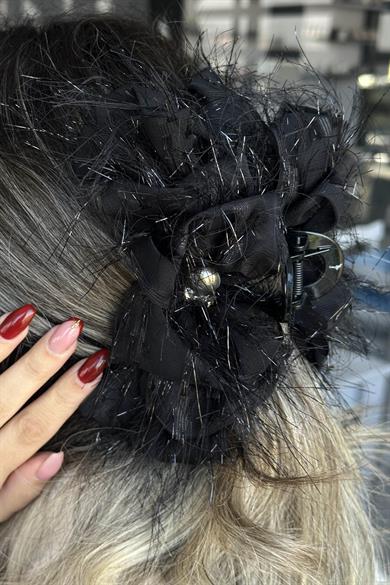 Siyah Renk Kurdele Figürlü Taş Detaylı Mandal Toka