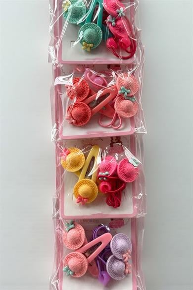 6lı Karışık Renk Şapka Figürlü Lastik Toka Ve Yan Toka Set 