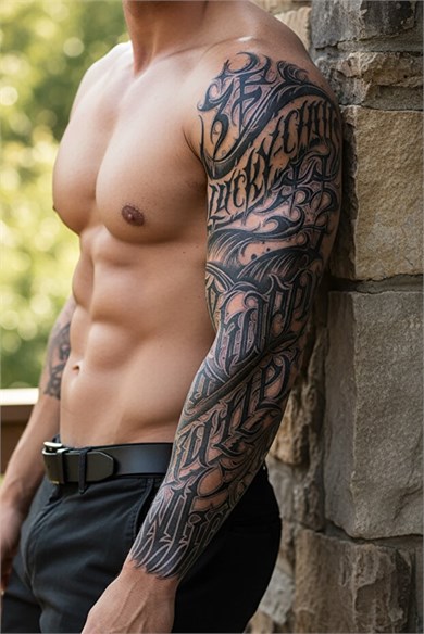 Yazı Detaylı Figürlü Sonradan Kararan Yarı Kalıcı Geçici Kol Dövme Tattoo
