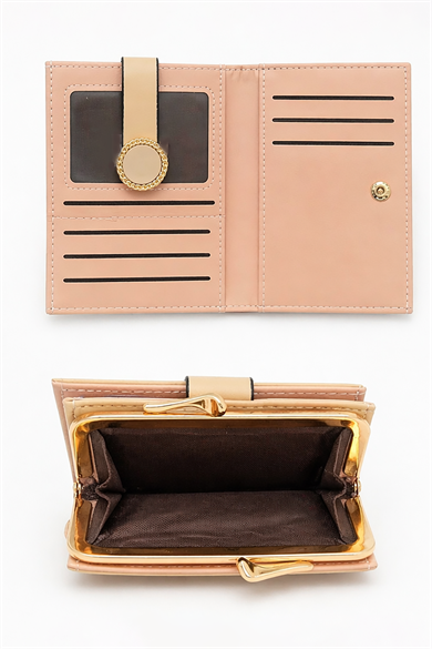 Krem Renk 2 Bölmeli Deri Kadın Kartlık/Cüzdan