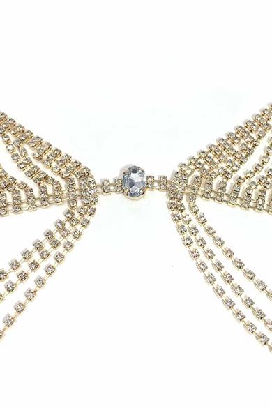Altın Renk Taş Detaylı Bikini Üstü /Bralet /Vücut Aksesuarı