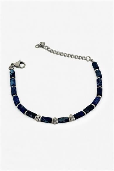 Karışık Renk Boncuk Detaylı Çelik Erkek Bileklik