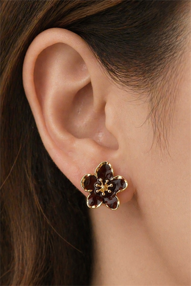 Kahve Renk Çiçek Figürlü Küpe (Çift)