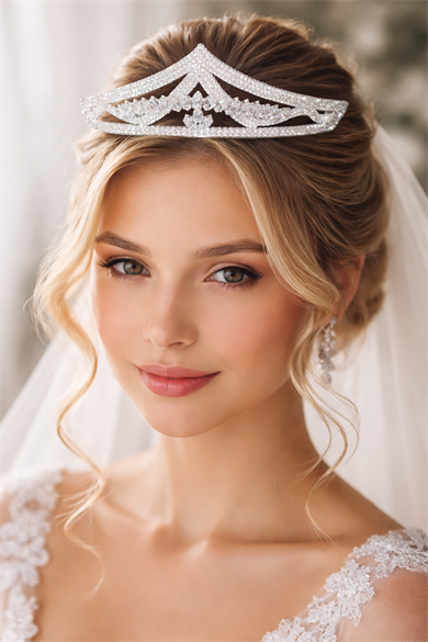 Zirkon Taşlı Gelin/Kına/Nişan/Söz Tasarım Taç