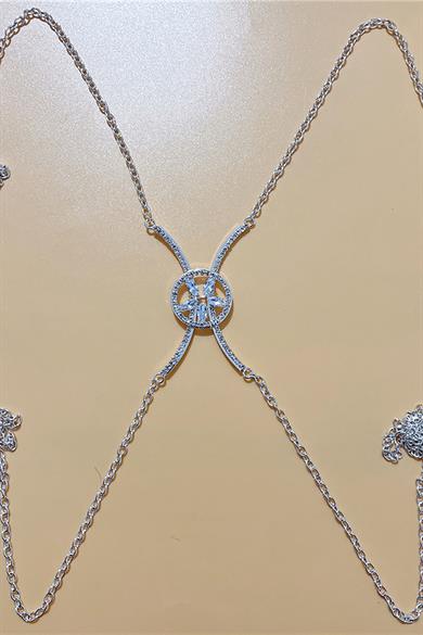 Gümüş Renk Taş Detaylı Tasarım Vücut Aksesuar