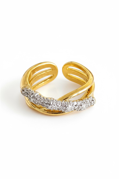 Altın Ve Gümüş Renk 14K Altın Kaplama Ayarlanabilir Yüzük