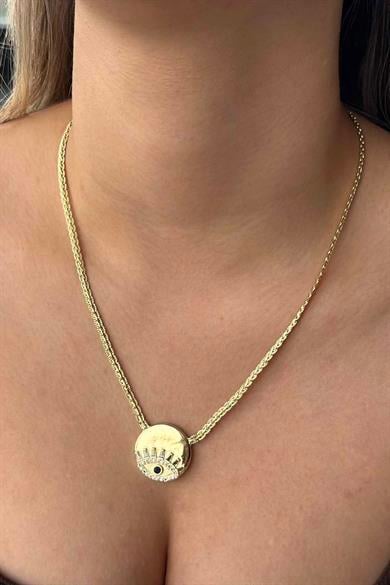 Altın Renk Göz Figürlü 14K Altın Kaplama Vip Taşlı Kolye