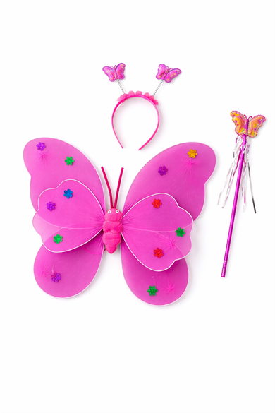 Fuşya Renk Kanat /Asa /Taç Set