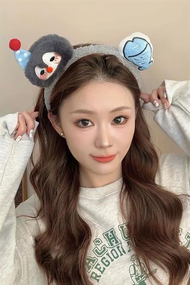 Gri Renk Penguen Ve Balık Detaylı Peluş Taç