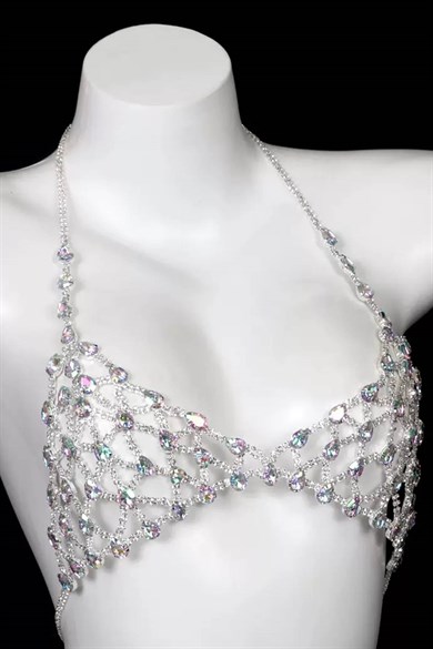 Gümüş Renk Hologram Taş Detaylı Bikini Üstü /Bralet /Vücut Aksesuarı