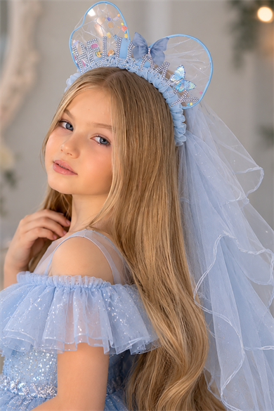 Mavi Renk Hello Baby Yazılı Tül Detaylı Çocuk Taç