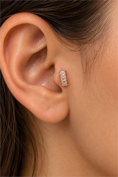 Altın Renk  Taşlı Cerrahi Çelik Tragus/Kıkırdak Küpe/Piercing (Tek)