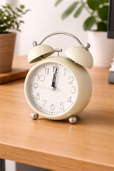 Beyaz Renk Mini Dekoratif Işıklı Alarmlı Yuvarlak Masa Saati