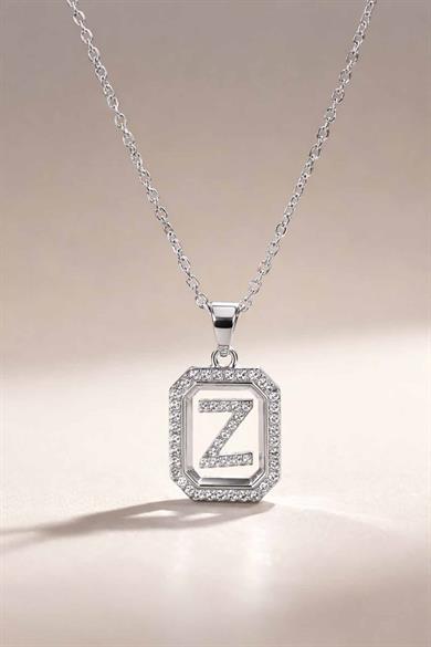 Gümüş Renk Z Harf Taş Detaylı Çelik Kolye