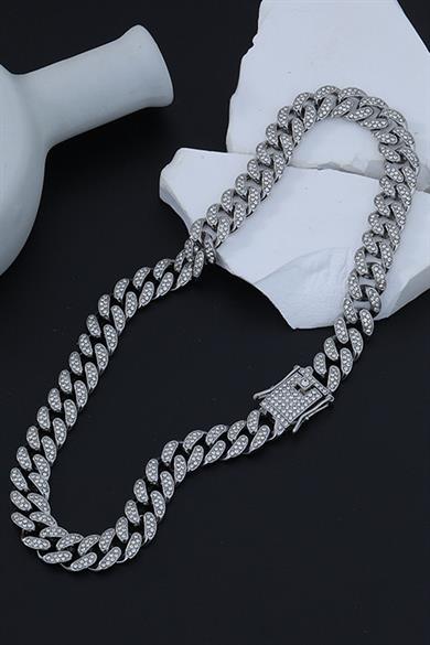 Gümüş Renk Taş Detaylı Unisex VİP Tasarım Kolye