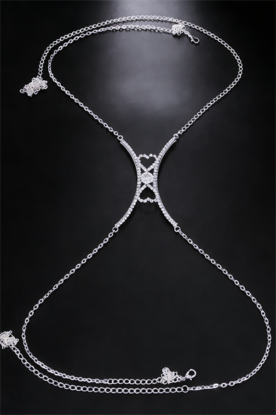 Gümüş Renk Taş Detaylı Kalp Figürlü  Tasarım Vücut Aksesuar