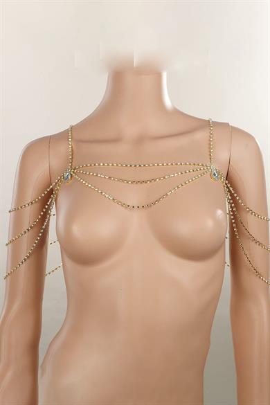 Altın Renk Taş Detaylı Tasarım Vücut Aksesuar