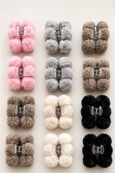 12li Karışık Renk Peluş Mandal Toka Set
