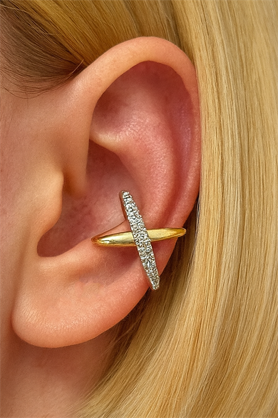 Altın Ve Gümüş Renk 14K Altın Kaplama TX Ear Cuff (Tek)