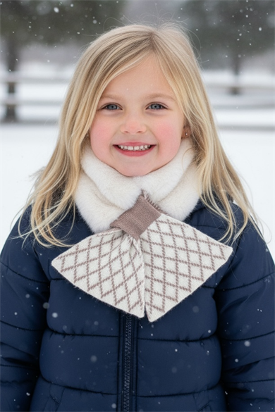 Krem Ve Kahve Renk Çizgi Detaylı Çocuk Peluş Atkı