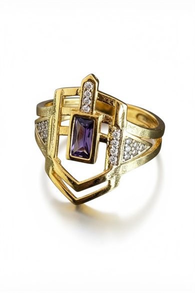 Altın Renk Taş Detaylı Ayarlanabilir Yüzük