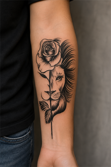 Aslan ve Gül Geçici Dövme Tattoo