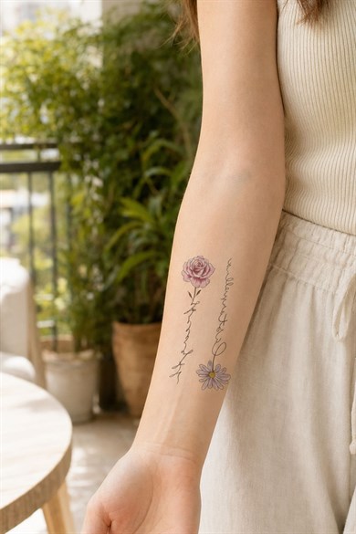 Yazılı Gül Mini Geçici Dövme Tattoo