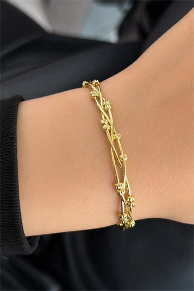 Altın Renk Dorika Boncuklu Kelepçe Bileklik