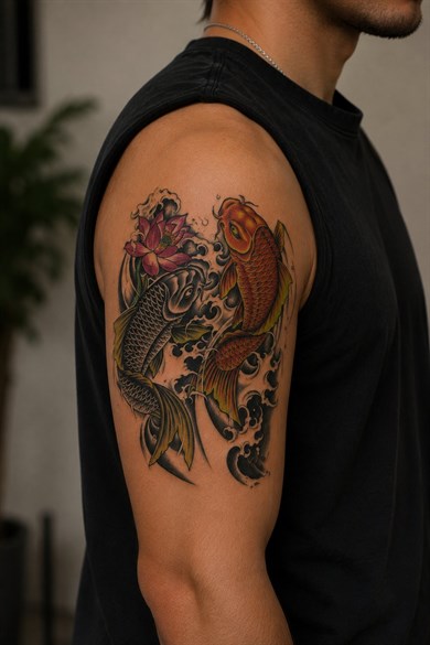 Renkli Koi Balığı Geçici Dövme Tattoo