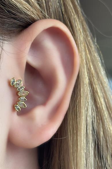 Altın Renk Taş Detaylı Çelik Tragus/Kıkırdak Küpe/Piercing (Tek)