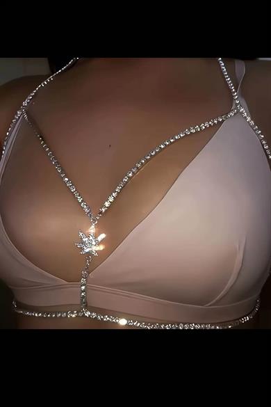 Gümüş Renk Taş Detaylı Tasarım Vücut Aksesuar