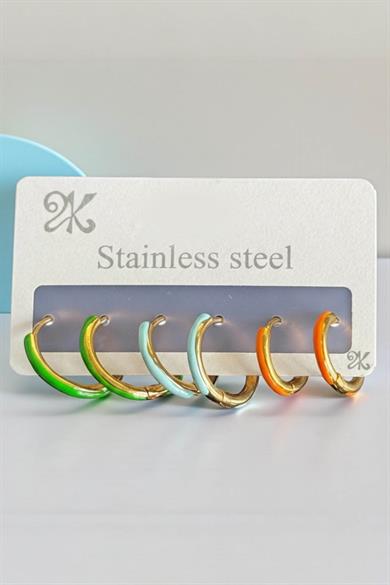 6lı Karışık Renk Çelik Halka Küpe Set