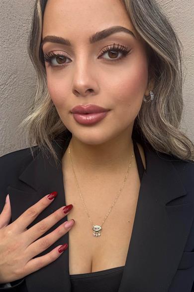 Altın Renk Göz Figürlü Taş Detaylı Altın Kaplama VİP Kolye