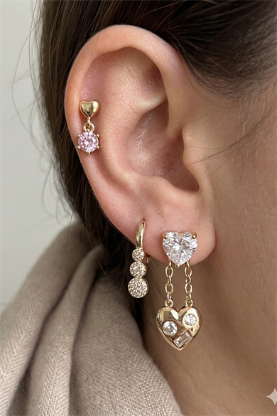 Altın Renk Taş Detaylı 3lü YSX Küpe Set