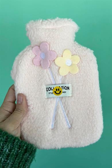 Pembe Renk Çiçek Figürlü Peluş Sıcak Su Torbası