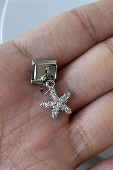 Gümüş Renk Yıldız Figürlü Taş Detaylı Çelik Nomination Charm (Tek)