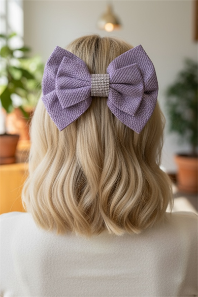 Lila Renk Kurdele Figürlü Taş Detaylı Otomat Toka