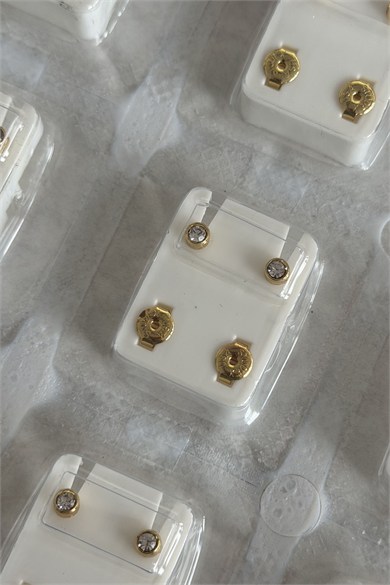 12li Altın Renk Taşlı Tıbbi Çelik Steril Kulak Delme Küpe Set