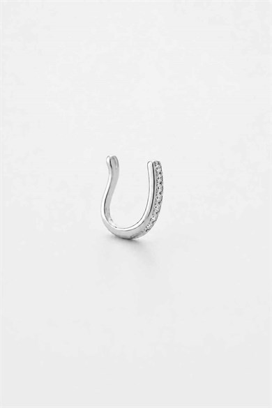 Gümüş Renk Taş Detaylı Cerrahi Çelik Deliksiz Kulak/Burun Piercing 